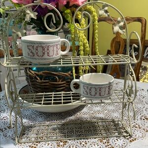 Houston 1970s Soup Bowls Set - White Ceramic with Red Pattern